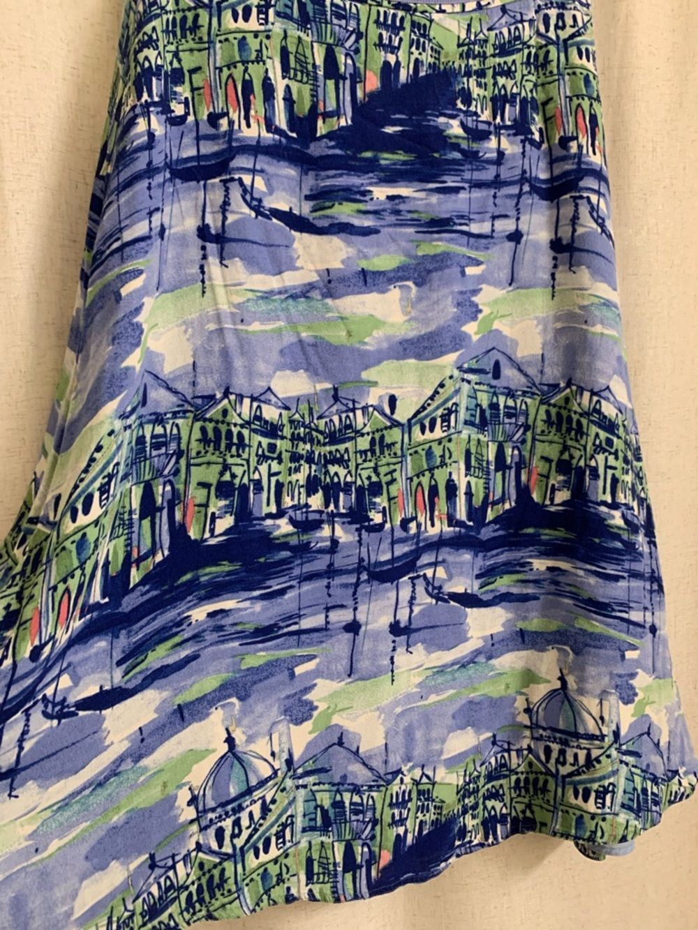 Liz Claiborne Cupro Coastal Seaport A line Printed Midi Skirt Seaside City 10 - Picture 2 of 9